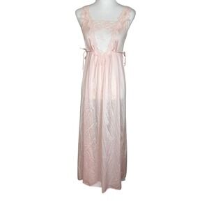 Lorraine Vintage Pink Lace Trim Empire Waist Nightgown Sleeveless Small USA Made